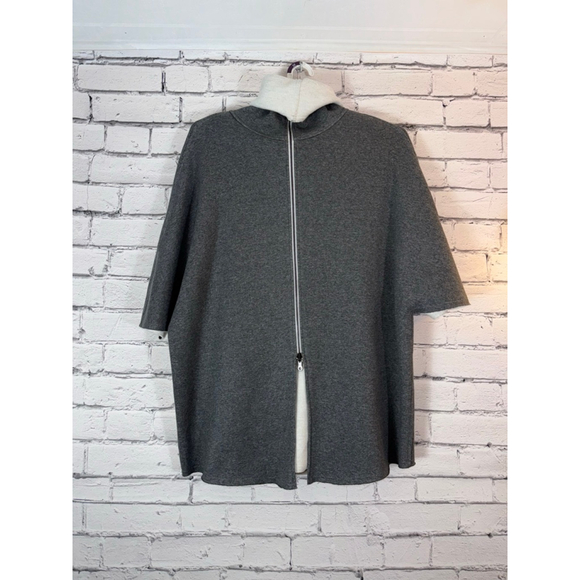Karolina Zmarlak Gray Cream Mock Neck Poncho Cape Jacket Cashmere Blend Medium - Picture 4 of 12
